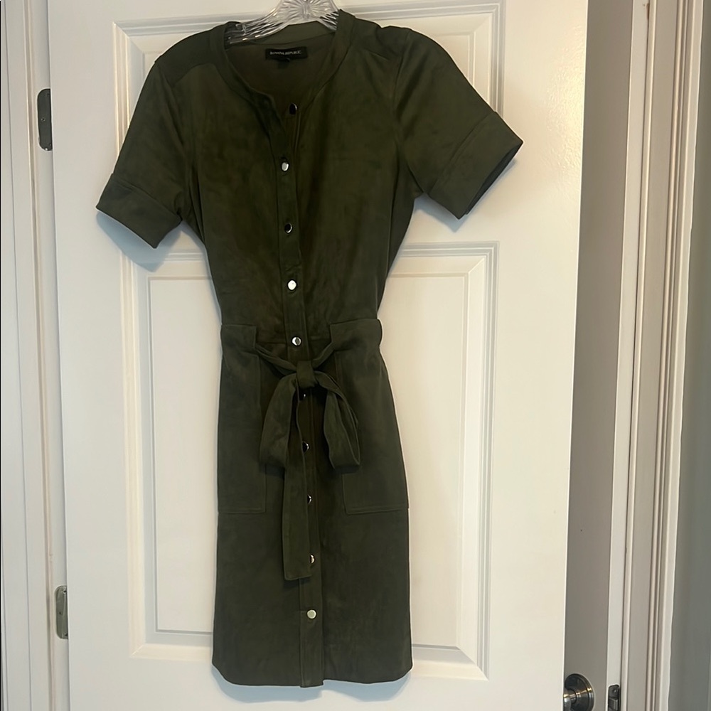 Banana Republic Olive Green faux suede Button-Down Dress